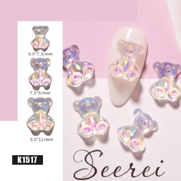 3D Cute Bear Resin Nail Art Decorations Crystal Gummy Bear Nail Glitter Jelly Ornaments Nails Art Accessories for Nail Art Decoration - Image 4