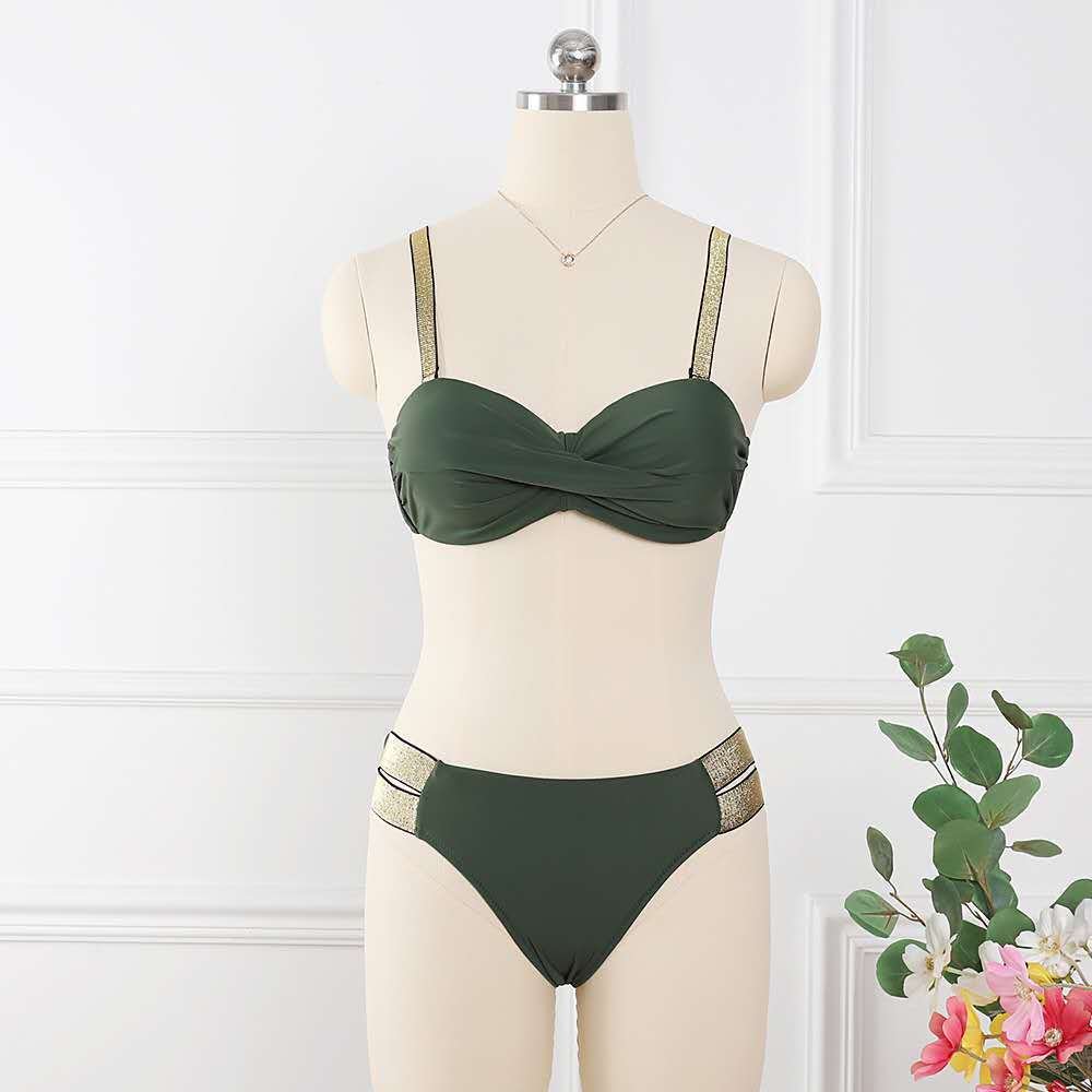 Bikini Sets Solid Color Swimsuit Sexy Mid-Waist Bandeau Gather Cup Bikinis Women Swimwear Female Bathing Suits Beach Wear - Image 5