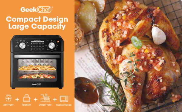 Geek Chef Air Fryer 10QT, Countertop Toaster Oven, 4 Slice Toaster Air Fryer Oven Warm, Broil, Toast, Bake, Air Fry, Oil-Free, Black Stainless Steel, Perfect For Countertop, Ban On Amazon - Image 2