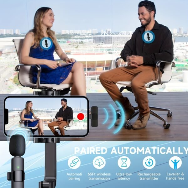 Wireless Lavalier Lapel Microphone For IPhone IPad Professional Wireless Clip Mic - Cordless Omnidirectional Condenser Recording Mic For Interview Video Podcast Vlog YouTube - Image 3