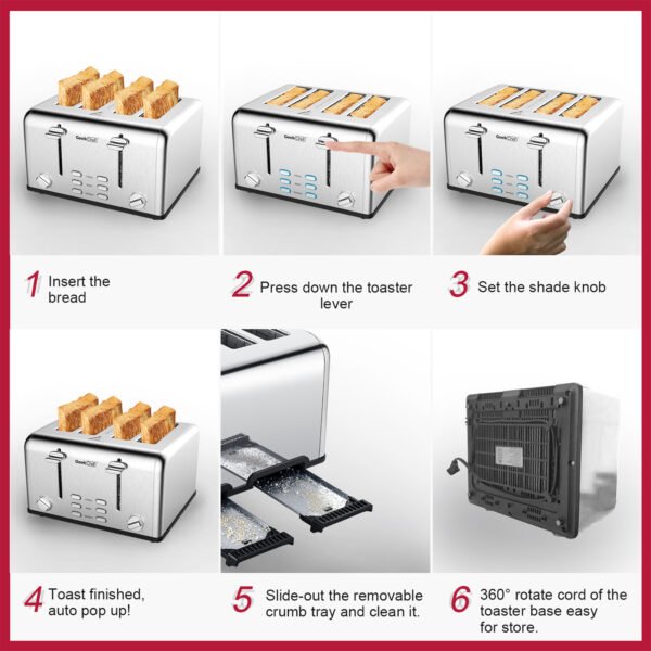 Prohibit Shelves In The Amazon. Toaster 4 Slice, Geek Chef Stainless Steel Extra-Wide Slot Toaster With Dual Control Panels Of Bagel,Defrost,Cancel Function,Ban Amazon - Image 5
