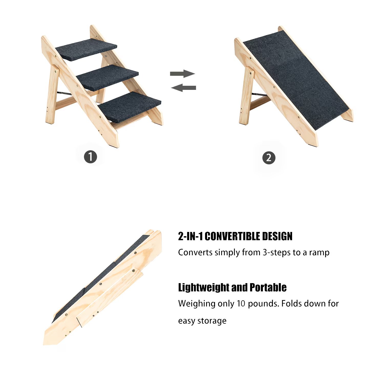 Wood Pet Stairs Pet Steps Foldable 3 Levels Dog Stairs Ramp Perfect For Beds And Cars Portable Dog Cat Ladder Up To 110 Pounds - Image 3