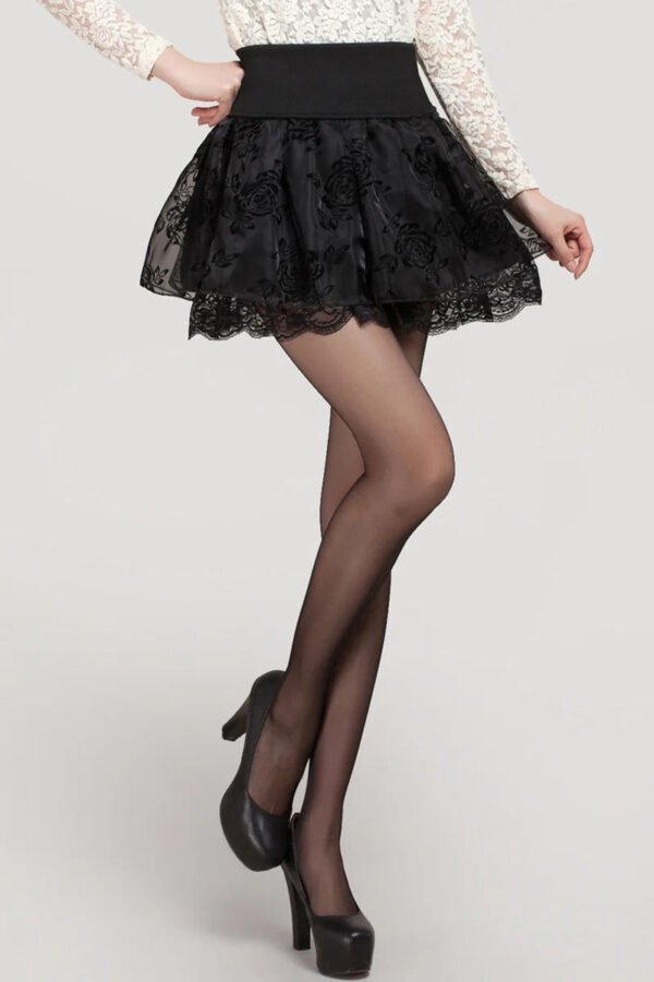 Zuolunouba Summer Slim Preppy Skirt Women Flower Bow Mini Tutu Style Elasticity Lace Skirts Shorts Lady High Waist Student - Image 5