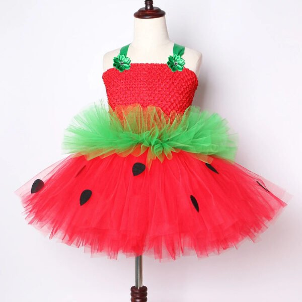 Red Green Strawberry Dresses for Girls Princess Tutu Dress with Flowers Headband Toddler Kids Girl Costume for Birthday Party - Image 4
