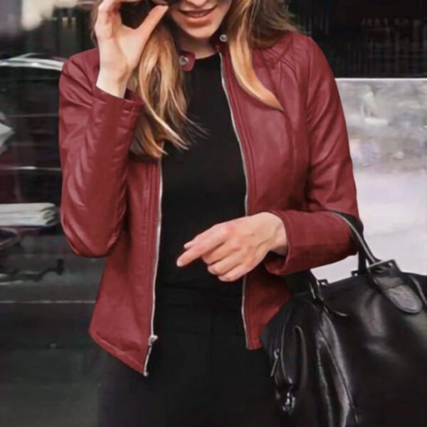 Slim Fit Faux Leather Jacket Women Classic Moto Biker PU Leater Jacket Spring Autumn Basic Zipper Coat Outerwear - Image 3