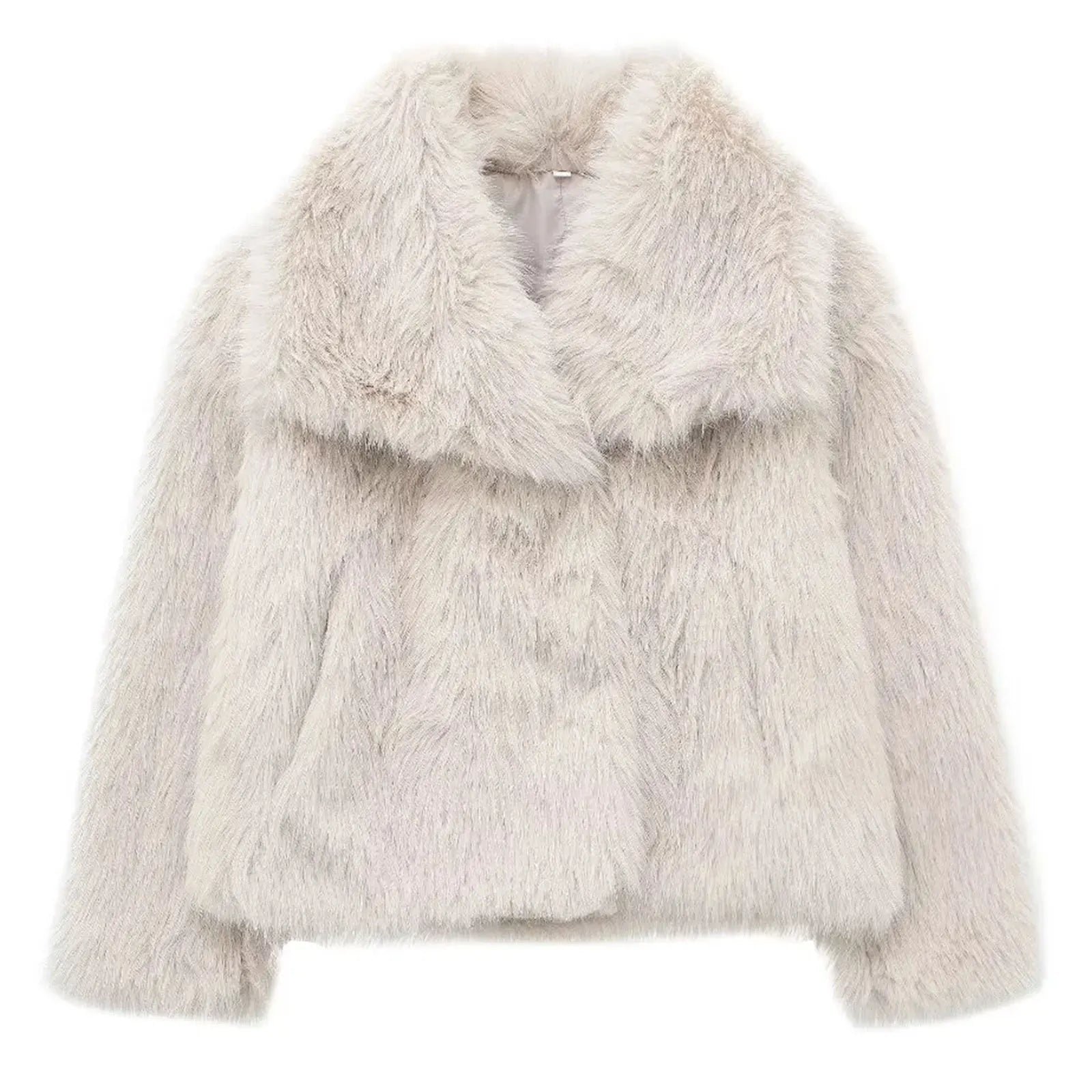 TRAFZA Women Fashion Faux Fur Jacket Vintage Turn-Down Collar Long Sleeve Coat Autumn Winter Woman Elegant Streetwear - Image 7