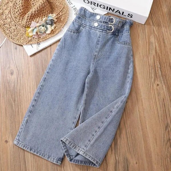 Girls' Wide-Leg Jeans Versatile Style 2023 Fashionable Big Kids Leisure Pants Spring And Autumn Girl Loose Double Waist Trousers - Image 7