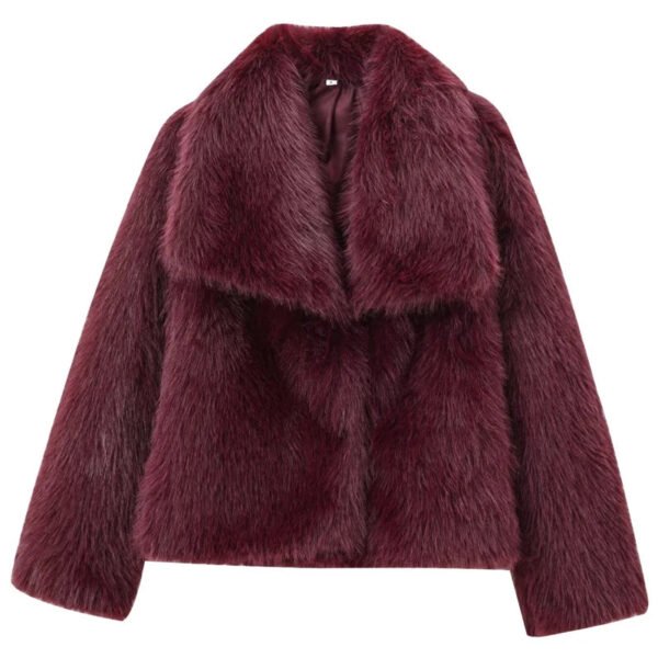 HXAO Women's Fur Coat Women 2024 Plush Burgundy Bomber Jacket Solid Crop Long Sleeve Jacket Warm Winter Coats Woman Casual Coats - Image 7
