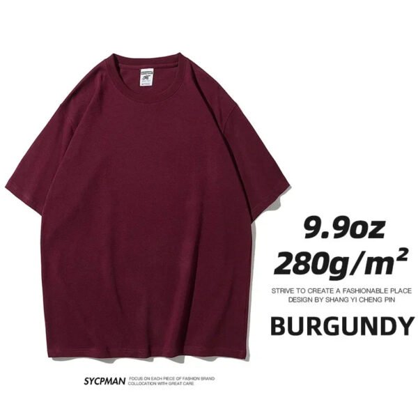9.9oz 280gsm High Qualtity Oversized Heavy T-shirt for Men Short Sleeve Tee Cotton Solid Color Trend Leisure Green White Black - Image 15
