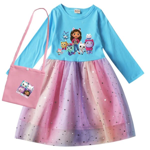 Autumn Girls Cartoon Gabbys Cats Dresses Kids Gabby's Dollhouse Clothes Cosplay Costume Children Casual Girl Dress Bag Headband - Image 13
