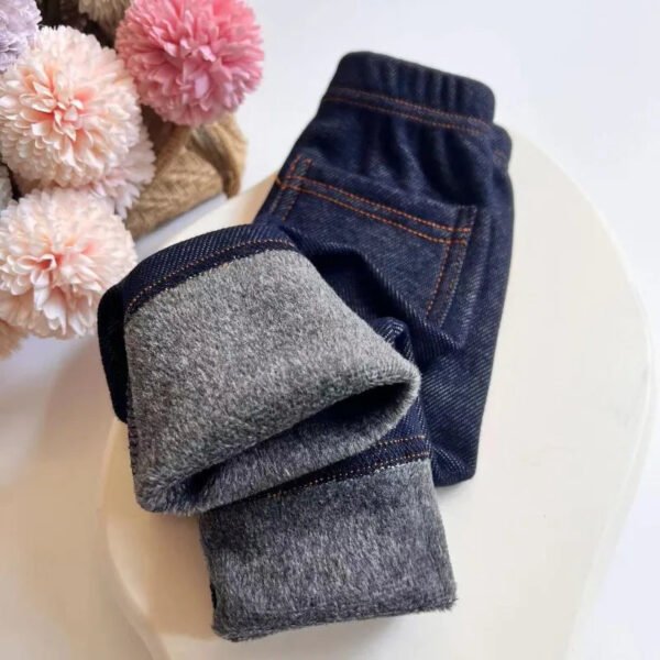 Children's Jeans Boys and Girls' Solid color Thin Velvet Elastic Belt Jeans Infant Elastic Denim Pants1-6Y - Image 4