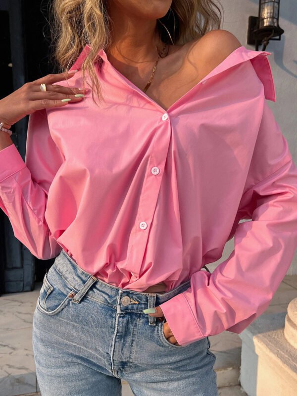 New Long Sleeve Ladies Tops Blouses Button Down Casual Shirt Women Turn-down Solid Collar Loose Blouse Women - Image 4
