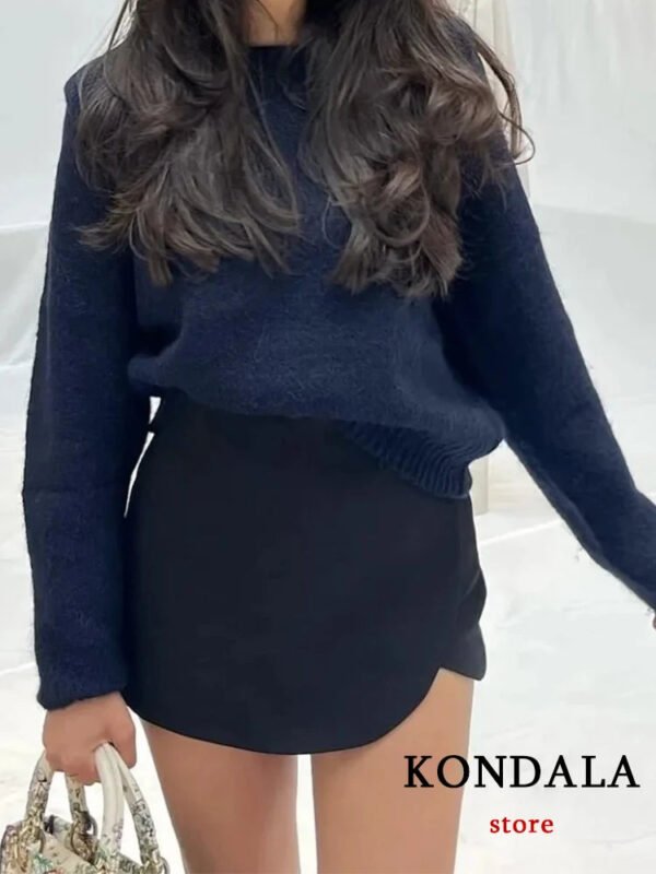 TRAFZA Women Fashion 2025 Casual Mini Asymmetrical Skirts Shorts High Waist Back Pockets Wide Leg Skirts Zipper Female Shorts - Image 4