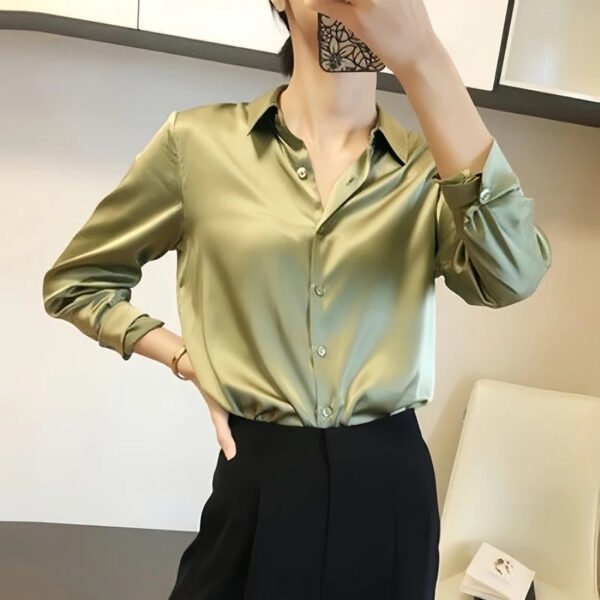 All-match Satin Finish Shirts And Blouses Women Clothing Casual Top OL Long Sleeve Button Elegant Shirts French Solid Blouses - Image 15
