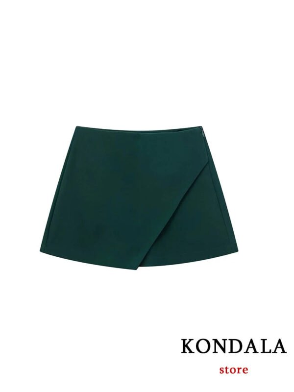 TRAFZA Women Fashion 2025 Casual Mini Asymmetrical Skirts Shorts High Waist Back Pockets Wide Leg Skirts Zipper Female Shorts - Image 21