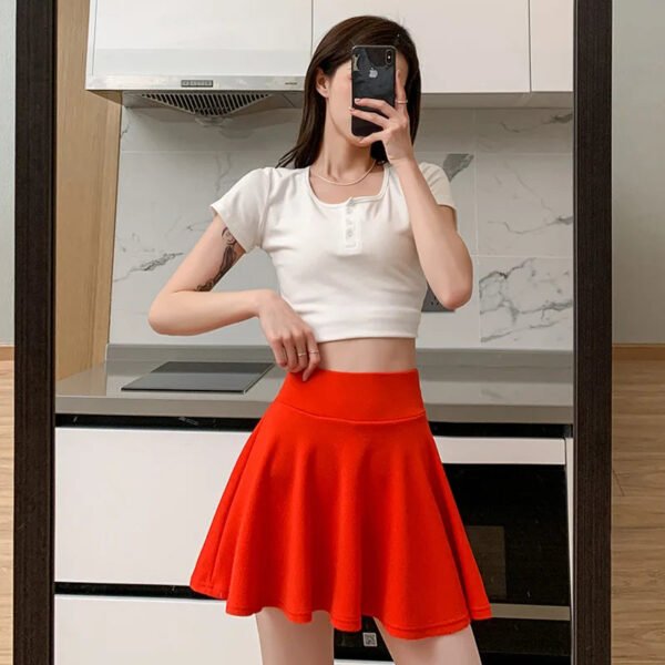 Summer Basic Skirts Women Shorts Mini Elastic Pleated Skirts High Waist Bubble Sun Skirts School Girl Uniform Lined Safety Pants - Image 14