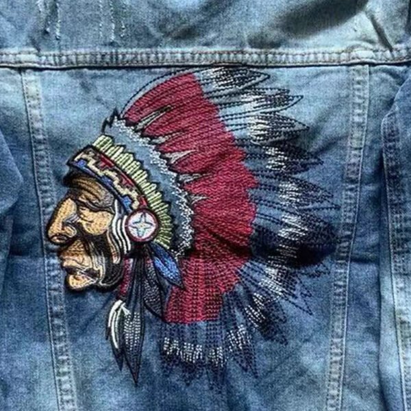 Indian Chief Embroidery Denim Jackets Men, Retro Blue Streetwear, Ripped Slim Coat, Casual Motorcycle Outwear, Spring and Autumn - Image 5