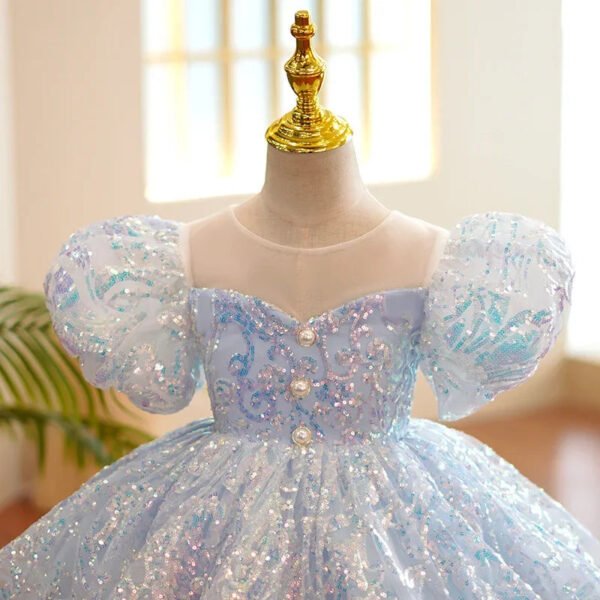 Kids Birthday Party Dresses for Little Girl Size 2 To 14 Years Prom Sequin Dress 2023 Luxury Gowns Sky Blue Evening Formal Frock - Image 5