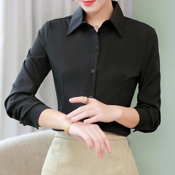 Elegant Women Shirts Woman White Shirt Long Sleeve Blouse Office Lady business Pink Shirts Button Solid Women work Blouses Tops - Image 6