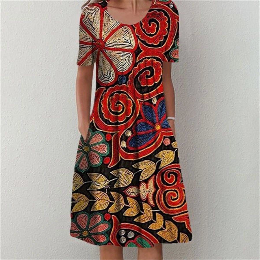 Elegant Dress Women Casual Temperament Dress Women Short Sleeves Loose Dresses Weekend Holiday - Image 3