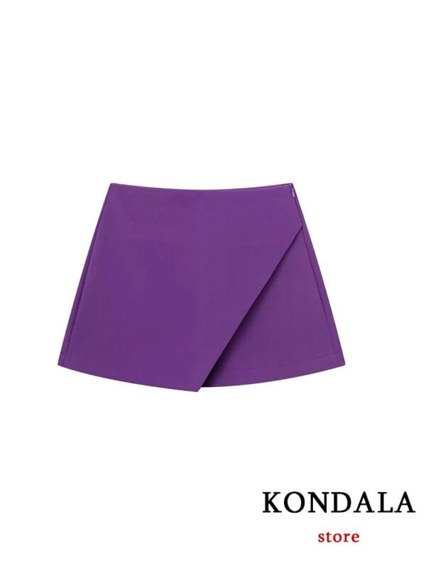 TRAFZA Women Fashion 2025 Casual Mini Asymmetrical Skirts Shorts High Waist Back Pockets Wide Leg Skirts Zipper Female Shorts - Image 20