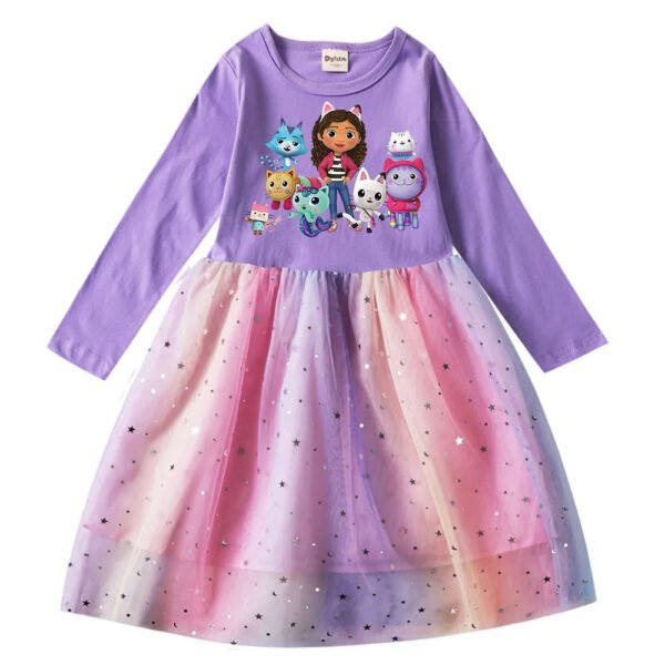 Autumn Girls Cartoon Gabbys Cats Dresses Kids Gabby's Dollhouse Clothes Cosplay Costume Children Casual Girl Dress Bag Headband - Image 7