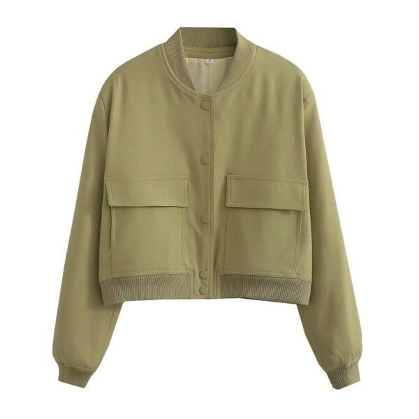 Willshela Women Fashion Solid Bomber Jackets Coat With Pockets V-Neck Single Breasted Long Sleeves Female Chic Lady Outfits - Image 7