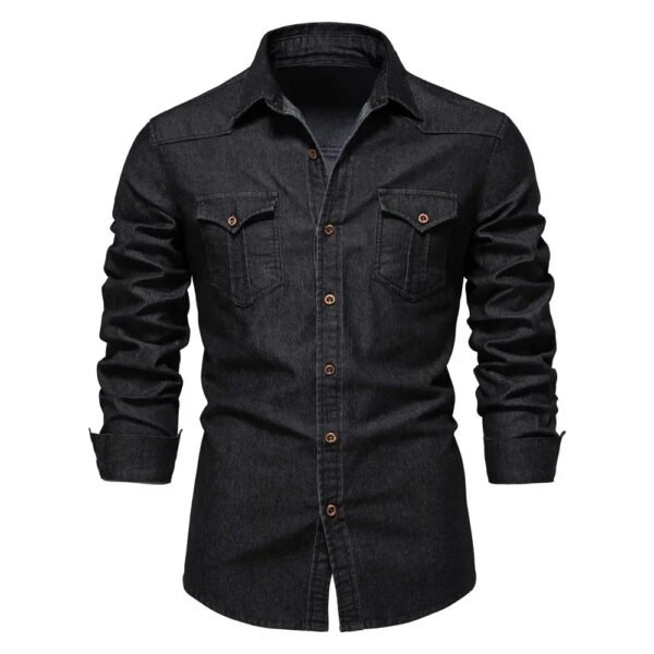 AIOPESON Brand Elastic Cotton Denim Shirt Men Long Sleeve Quality Cowboy Shirts for Men Casual Slim Fit Mens Designer Clothing - Image 9
