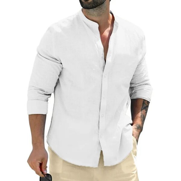 Autumn Mens Long Sleeve Shirts Cotton Business TShirts Men Breathable Solid Color Streetwear Button Shirts for Men White Shirt - Image 5