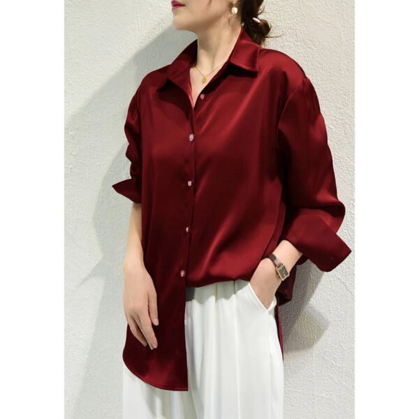 All-match Satin Finish Shirts And Blouses Women Clothing Casual Top OL Long Sleeve Button Elegant Shirts French Solid Blouses - Image 2