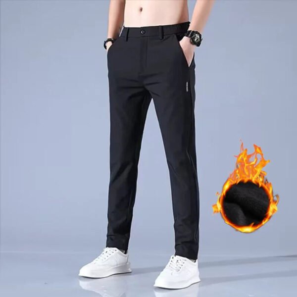 2024Winter velvet Casual Pants Men Thick Business Stretch Slim Elastic Waist Jogger Outdoors Korean Classic Fleece Trousers Male - Image 3