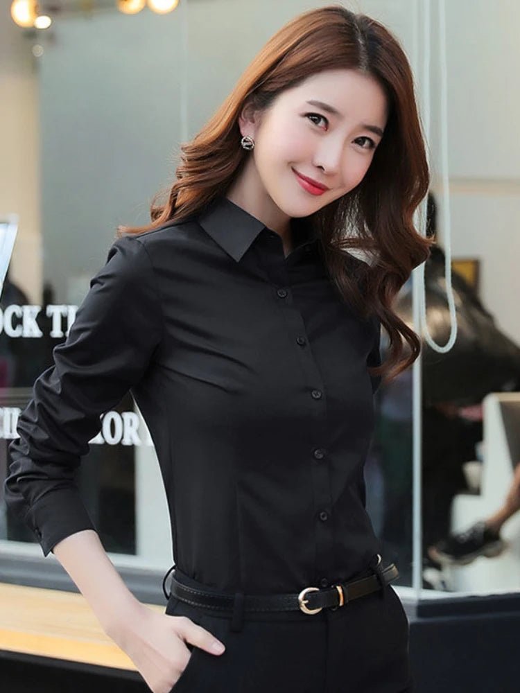 Fashion Women Shirt White Shirt Female Long-sleeve Professional Shirt Formal Dress Large Size Work Clothes OL Button Womens Tops - Image 4