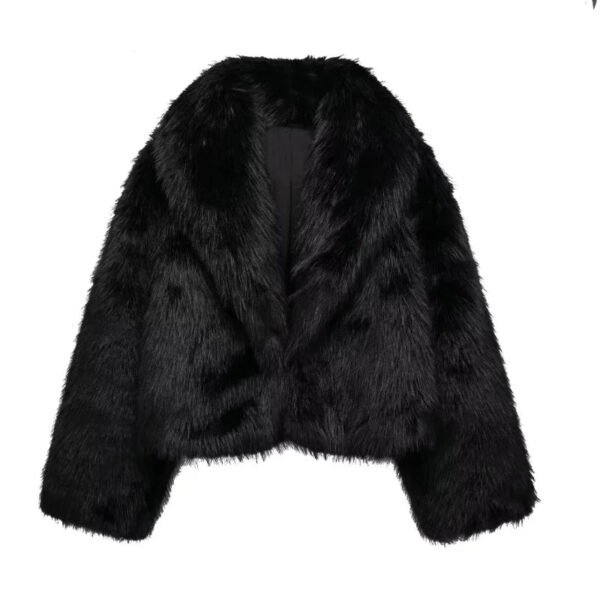 TRAF Black Faux Fur Coat for Women Autumn Winter Plush Wool Coats Black Wool & Blends Coats Outerwears Long Sleeve Warm Fur Coat - Image 6