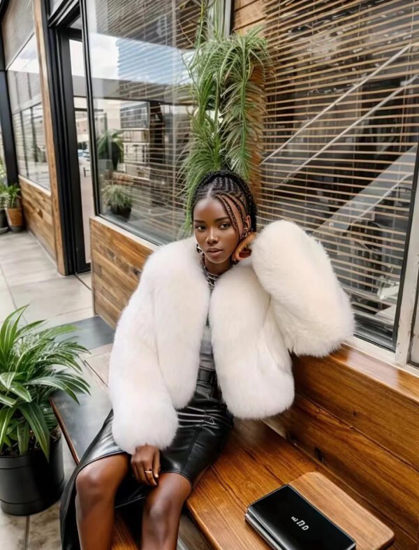 Imitation fur black style jacket coat coat imitation fox fur warm classic fashion elegant noble jacket jacket - Image 6