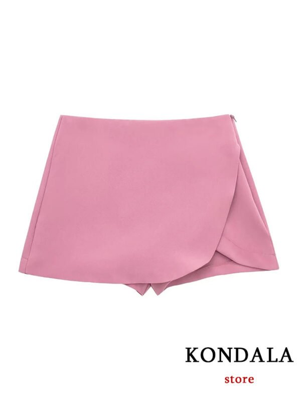 TRAFZA Women Fashion 2025 Casual Mini Asymmetrical Skirts Shorts High Waist Back Pockets Wide Leg Skirts Zipper Female Shorts - Image 17
