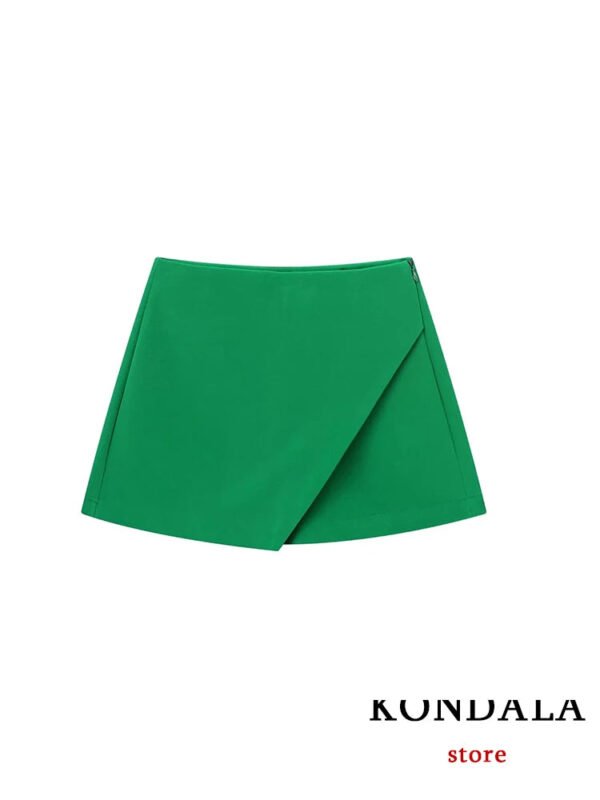 TRAFZA Women Fashion 2025 Casual Mini Asymmetrical Skirts Shorts High Waist Back Pockets Wide Leg Skirts Zipper Female Shorts - Image 25