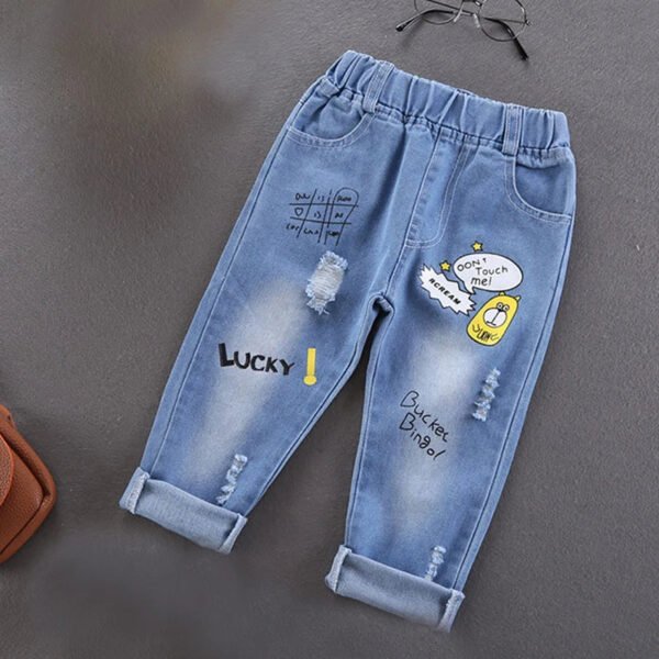 Spring Autumn Children Jeans  Boys Cotton Print Splice Stretch Denim Pants Korean Teenage Trousers Wear Kids ClothingDenimRipped - Image 3