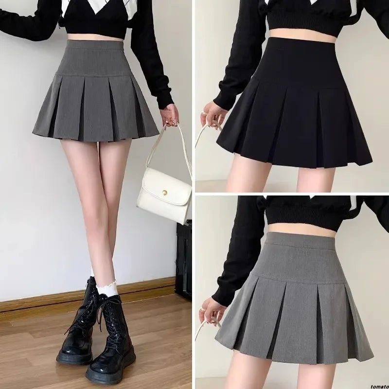 Grey Pleated Mini Dress For Women High-Waisted Slimming Style Anti-Exposure A- Line Skirt New Arrival Spring/Autumn 2024
