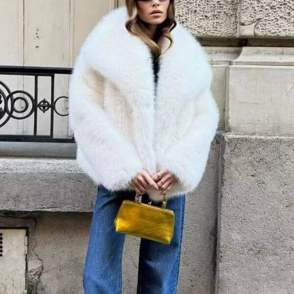 TRAF White Faux Fur Coat 2024 Woman New in coats Autumn Winter Fur Plush Fluffy Jacket Warm Red Gray Black Outerwears - Image 4