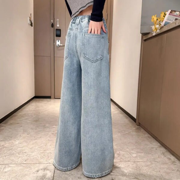 Big Girls School Wide Leg Pants with Heart Design Casual Loose 2025 New Spring Fashion Long Jeans Children Korean Style Trousers - Image 4