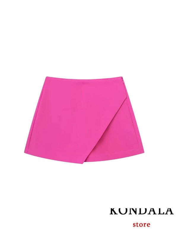 TRAFZA Women Fashion 2025 Casual Mini Asymmetrical Skirts Shorts High Waist Back Pockets Wide Leg Skirts Zipper Female Shorts - Image 10