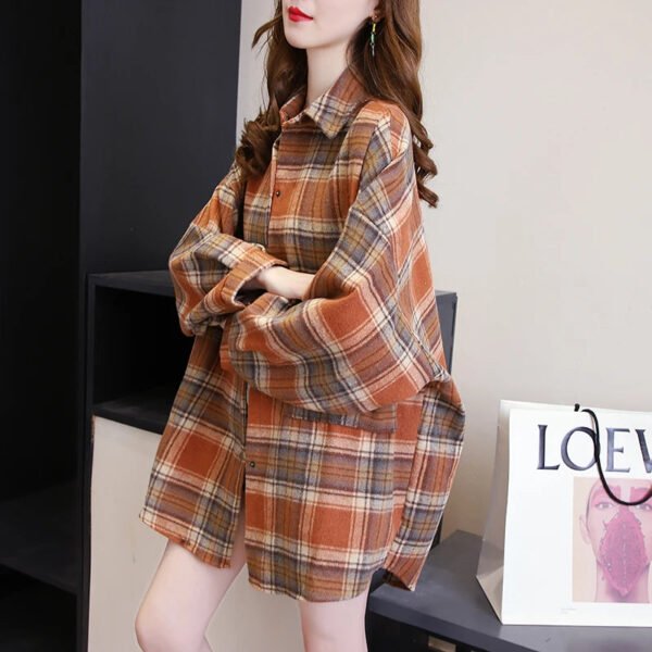 Plaid Shirt Women Autumn Long Sleeve Top Female Vintage Fashion Single Breasted Blouse Ladies Preppy Style Loose Check Shirts - Image 10