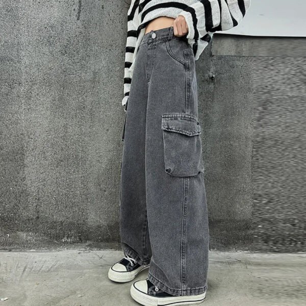 Teenage Girls Wide Leg Cargo Jeans 2024 Autumn Fashion Kids Casual Denim Pants School Young Children Straight Baggy Trousers 15Y - Image 4