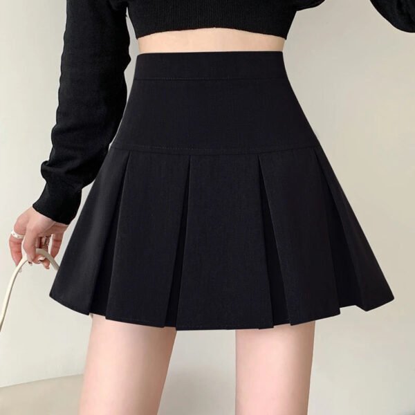 2025 Summer New Women Slim Solid Color Pleated Short Skirt College Style Pure Want To High-waisted Skinny-proof A- line Clothing