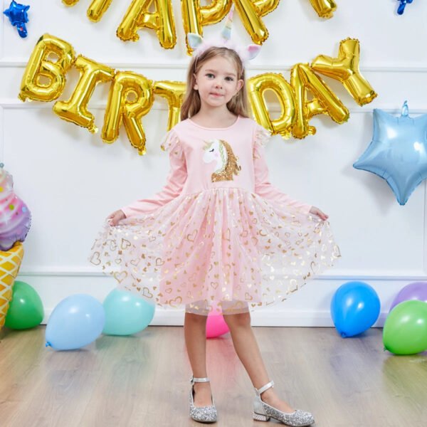 Girls' Autumn Long Sleeve Mesh Cartoon Unicorn Dress LH1696 - Image 8