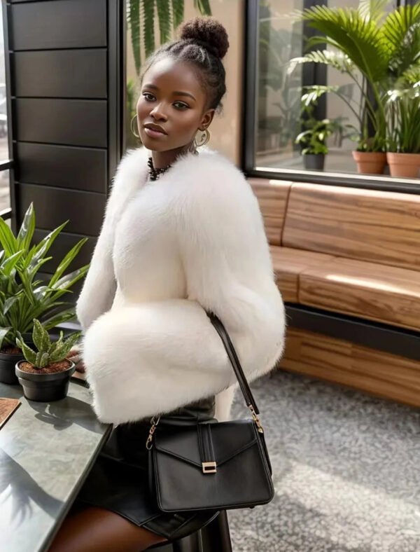 Imitation fur black style jacket coat coat imitation fox fur warm classic fashion elegant noble jacket jacket - Image 5