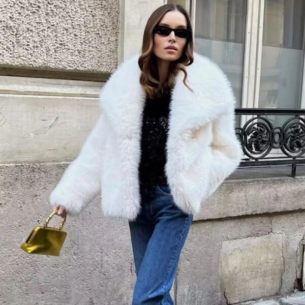 TRAF White Faux Fur Coat 2024 Woman New in coats Autumn Winter Fur Plush Fluffy Jacket Warm Red Gray Black Outerwears - Image 2