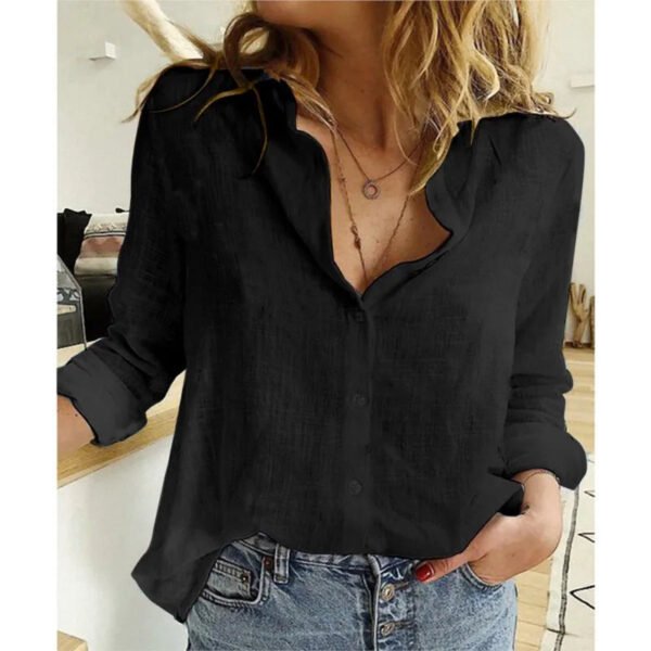 Cotton Linen Shirt Vintage Butterfly Print Top Lapel Long Sleeve OL Women Tops Casual White Button Up Shirts Blusas - Image 6