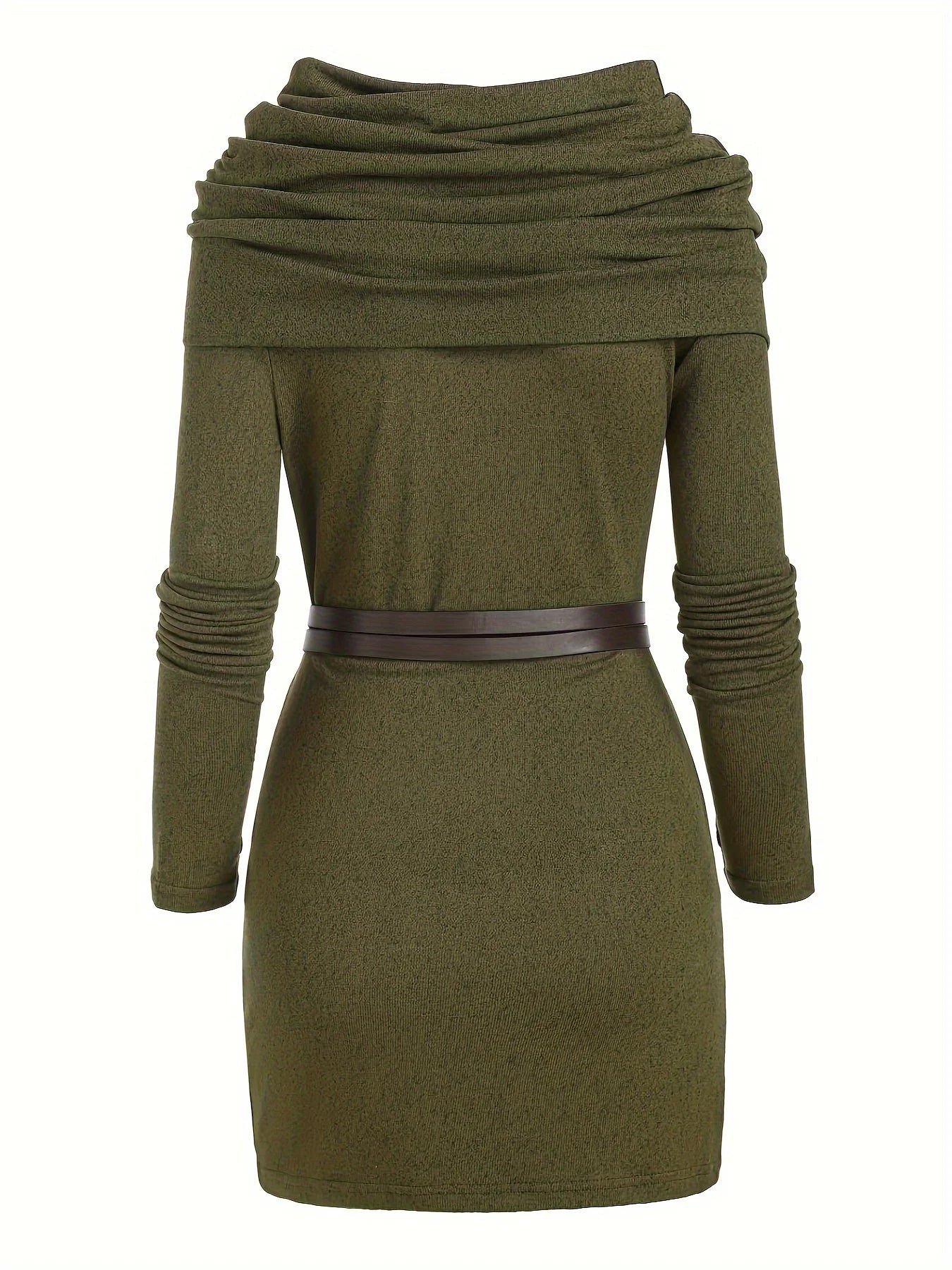 European and American fashion women's temperament commuter pile collar solid color knitted dress - Image 2