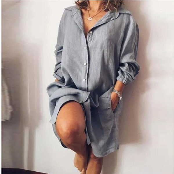 New Fashion Plus Size Women Long Shirt Blouse Autumn Cotton Linen Women's Shirt Dress Temperament Commuting Casual Dresses Femal - Image 4